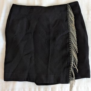 Black Women's Mini Skirt with Silver Fringe